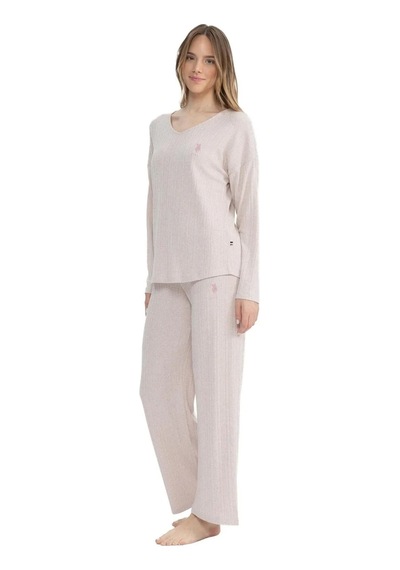 U.s. Polo Assn. Kadın Uzun Kollu V Yaka Pijama Takımı S25090 Pembe