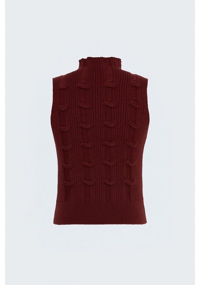 Sateen Örgülü Sıfır Kol Triko - Bordo-137846