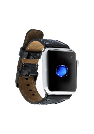 Apple Watch Uyumlu Deri Kordon 42-44-45mm Kroko Siyah Diğer