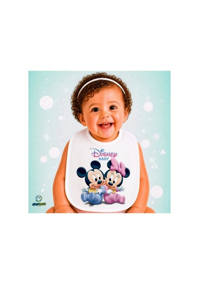 Mickey Ve Minnie Keten Bebek Mama Önlüğü Yumuşak - Emici - Yıkanabilir - Özel Tasarım P134 Çok Renkli