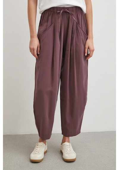 Never More Bağcıklı Beli Lastikli Pileli Pantolon Mürdüm Mürdüm