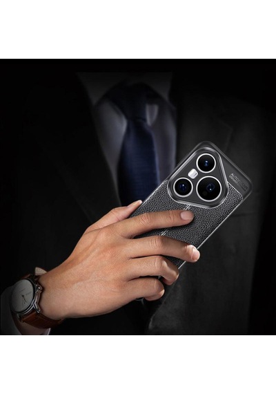 Caseonn Huawei Pura 80 Ultra Kılıf Lüks Dikiş Detaylı Deri Görünümlü Kapak Siyah