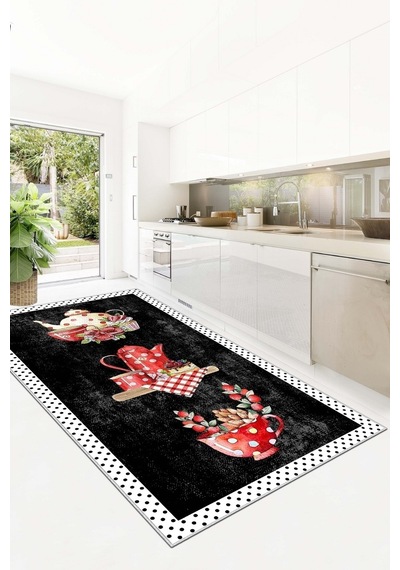 West Home Dijital Baskı Yıkanabilir Kaymaz Taban Leke Tutmaz Mutfak Halısı Ve Yolluk Wh 391 Black