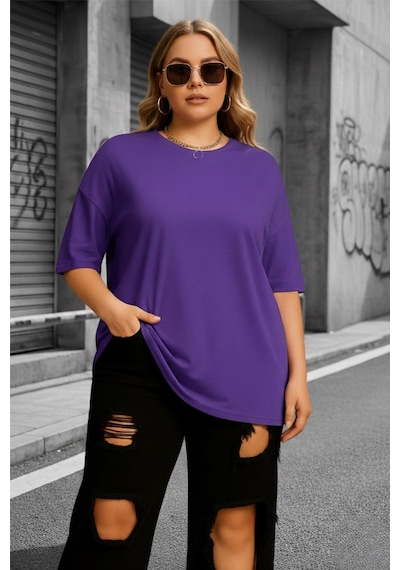 Mily Kadın Büyük Beden Battal Basic Bisiklet Yaka Pamuklu T-shirt Rahat Kesim Unisex Sevgili Kombini Mor Mily Kadın Büyük Beden Battal Basic Bisiklet Yaka Pamuklu T-shirt Rahat Kesim Unisex Sevgili Kombini Mor