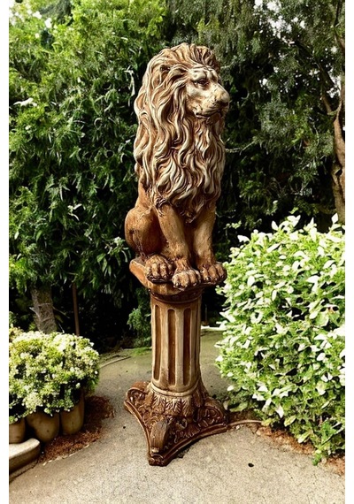 Dekoratif 53cm Eskitme Kahverengi Sütun Ve Aslan Set Heykel Ev Balkon Bahçe Dekorasyon Bohem Biblo Diğer