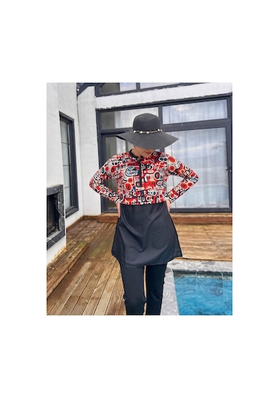 Maşuka Paraşüt Kumaş Crop Detaylı Desenli Şık Kadın Tesettür Mayo 3'lü Set Pantolon,üst,bone Beyaz - Desenli Beyaz - Desenli Maşuka Paraşüt Kumaş Crop Detaylı Desenli Şık Kadın Tesettür Mayo 3'lü Set Pantolon,üst,bone Beyaz - Desenli Beyaz - Desenli
