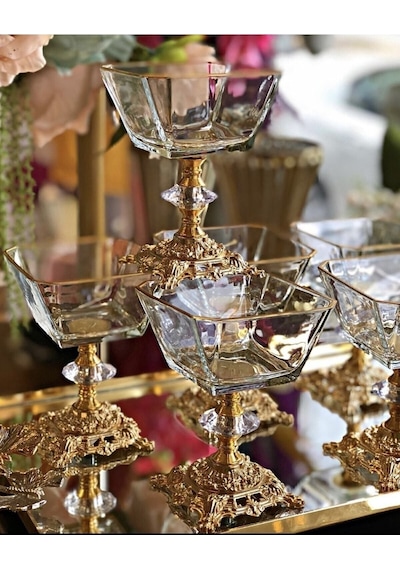 Paşabahçe 6 Adet Metal Ayaklı Gold Detaylı Magnolia-kase-dondurmalık-şekerlik Kahverengi