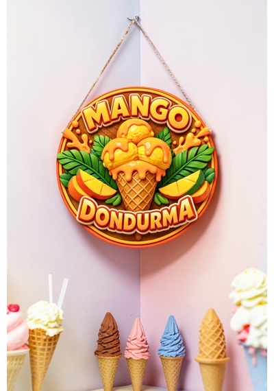 Mango Dondurma Görselli İpli Ahşap Kapı Ve Duvar Süsü, Cafe, Dondurmacı Tabelası, Tatlıcı Dekoru