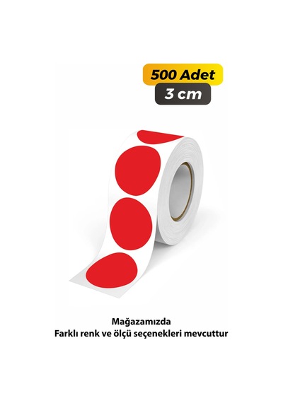 Yuvarlak Kesim Ambalaj Etiketi - Kırmızı Renk - 3cm - 500 Adet