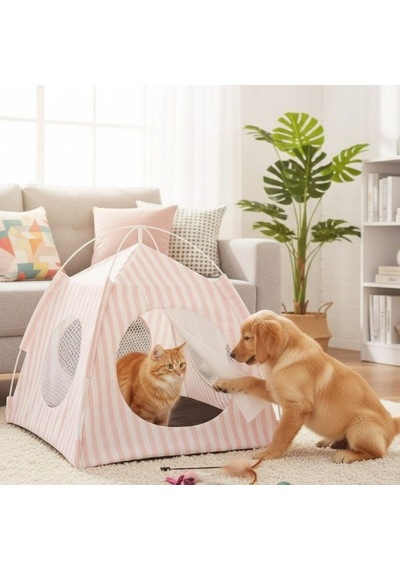 Özel Seri Barınak Bahçe Dinlenme Alanı Kedi Köpek Taşınabilir Konforlu Fileli Pratik