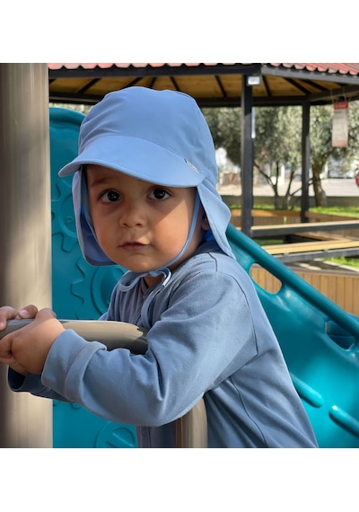 Yorni Flap Ense Korumalı Lastikli Ayarlı Bebek Çocuk Güneş Şapka Mavi