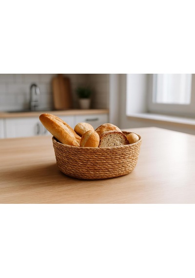 El Yapımı Hasır Ekmek Sepeti, Yıkanabilir Bez Astarlı Çok Amaçlı Oval Sunum Ve Dekoratif Saklama Sepeti, Ekmeklik 22x16x8 Cm Açık Gri