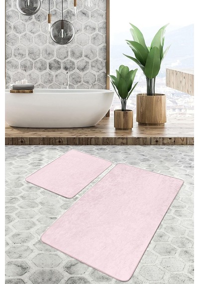 Realhomes Real Homes 2'li Set Düz Renk Pembe 2'li Banyo &amp Mutfak Paspas Takımı Genel