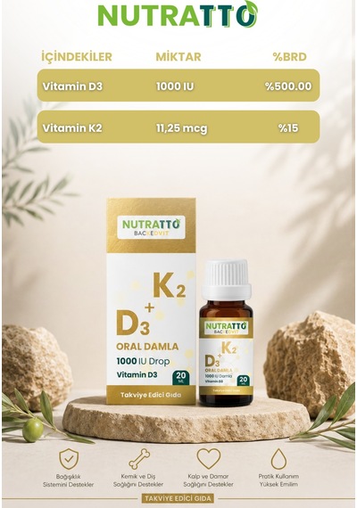 Nutratto Backedvit Vitamin D3 K2 Damla 1000 Iu 20 Ml