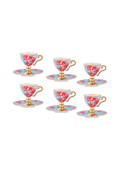 Aryıldız Laura 12 Parça 6 Kişilik Kahve Fincan Takımı Mavi 100 Ml Çok Renkli