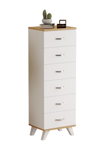 Aeka Ae-3038 Belinda 6 Çekmeceli Beyaz Çam Şifonyer Komodin 132 45 36 Cm