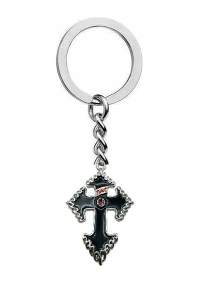 Siyah Kuru Kafa Figürlü Haç Anahtarlık Gotik Unisex Metal Aksesuar