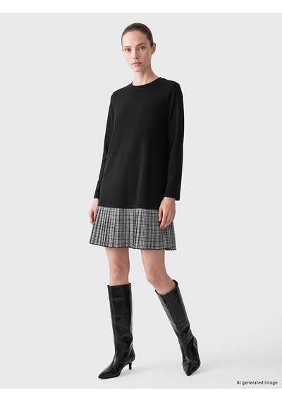 Lcw Comfort Siyah Bisiklet Yaka Ekose Mini Elbise