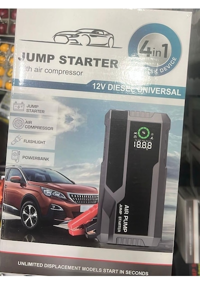 Tr 4'ü 1 Arada Araç Takviye Cihazı Akü Jump Starter + Hava Kompresörü + Powerbank + Led Fener Genel