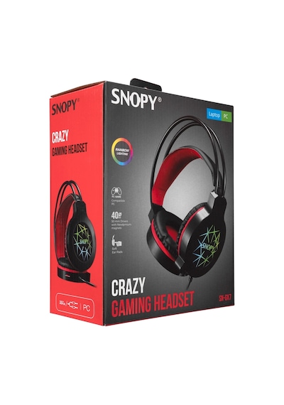 Snopy Sn-gx7, Crazy, Kablolu, 3.5mm Jac, Usb, Rainbow Aydınlatma, Gaming, Mikrofonlu, Kulaklık Siya