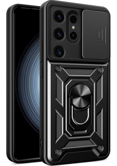 Teleplus Samsung Galaxy Uyumlu S25 Ultra Kılıf Magnetik Standlı Kamera Korumalı Slide Sürgülü Cover Kapak