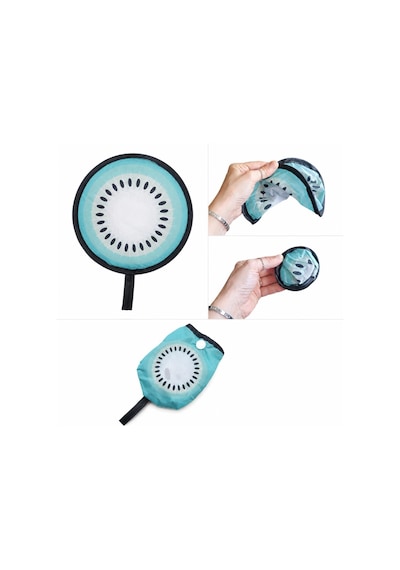 Katlanır Mini Çantalı Kivi Desenli El Yelpazesi 20 Cm Taşınabilir Yazlık Plaj Kamp Seyahat Serinletici Yelpaze