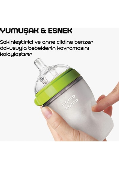 Antikolik Silikon Biberon 2'li 250ml Yeşil- Orta Akışlı 3-6 Ay