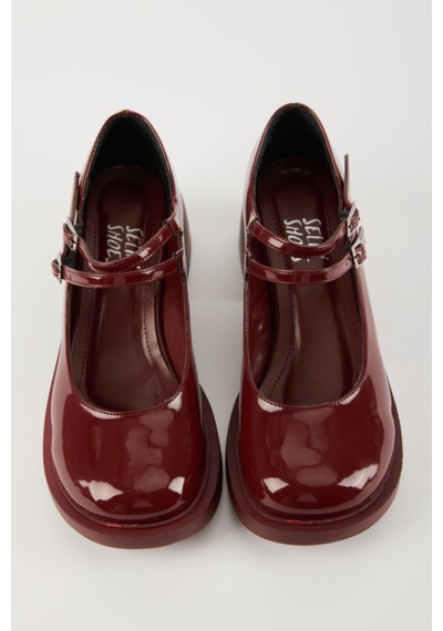 Selin Shoes Sandy Çift Bantlı Rugan Kadın Loafer- Bordo Rugan