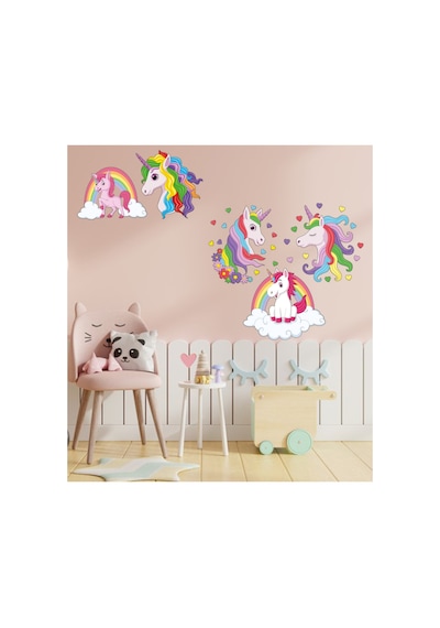 Gökkuşağı Ve Kalpler Unicornlar Duvar Sticker 50x75 Cm