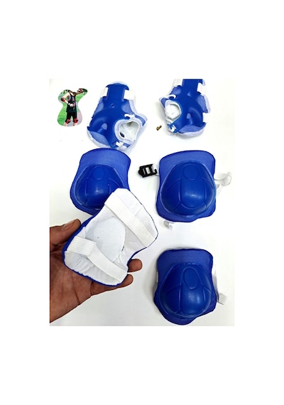 Çocuk Dizlik Dirsek El Koruyucu Set Güvenlik Aksesuarları Dizlik Dirseklik El Koruma 4-12 Yaş 29x19 - 19x35 / Mavi Mavi