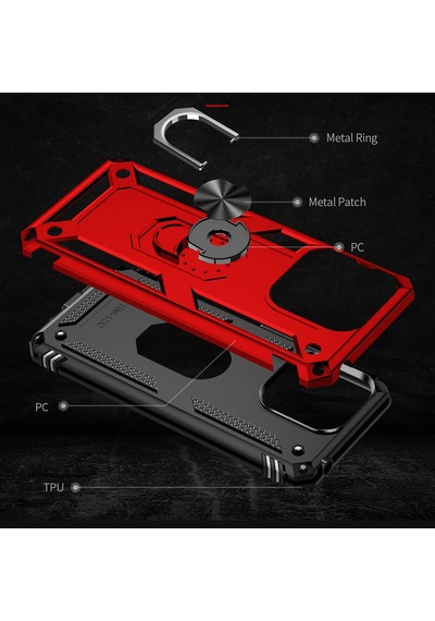 Xiaomi Redmi 12c Kılıf Kamera Koruyucu Manyetik Standlı Tank Koruma Heptek İletişim Siyah