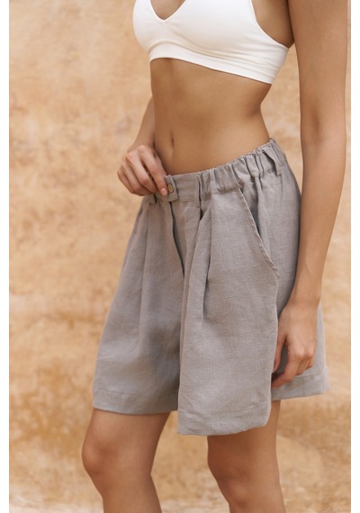 Mai Collection Mai Studios Co. Gaelil Oversize Füme Keten Gömlek Şort Takım Füme