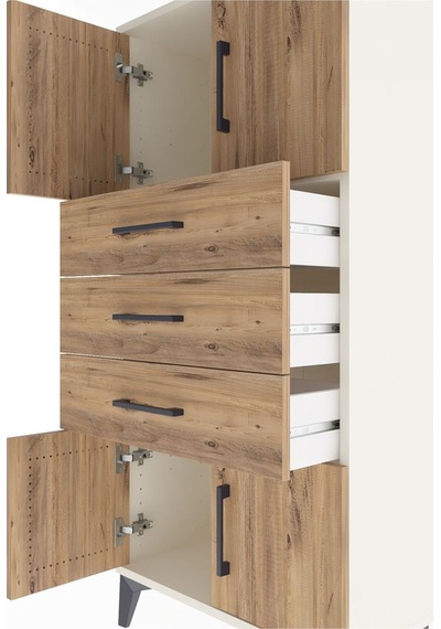 Arges Dolap Tek Raflı 3 Çekmeceli 4 Kapaklı 60x30x134 Aytaşı-çam Aytaşı