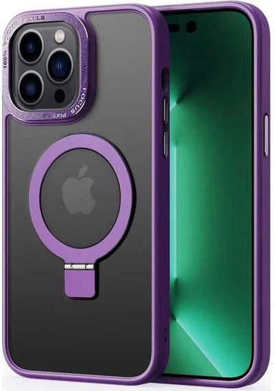 Apple Uyumlu iPhone 14 Pro Kılıf M-safe Wireless Şarj Özellikli Standlı Zore Ting Kapak Derin Mor