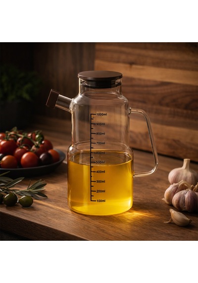 Porsima Lm-0107 Evora Kapaklı Borosilikat Cam Yağlık Sirkelik Yağdanlık 1000ml Şeffaf