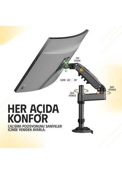 Monitör Standı North Bayou H100 2026 Yeni Model Amortisörlü Tekli Monitör Standı Gri 17-32 Inç - 2-9 Kg