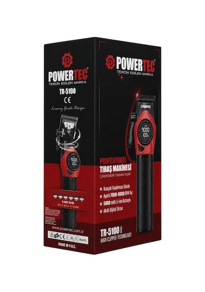 Tr-5100 Profesyonel Saç Tıraş Makinesi 9000 Rpm Dijital Ekran 5000 Mah Li-ion Batarya Şarjlı Berber Tipi Clipper