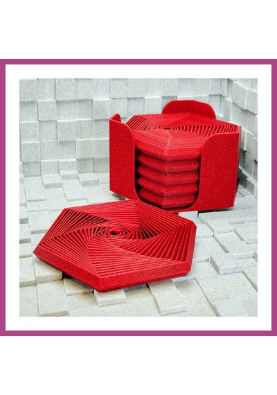 Gees Global 3d Baskı Super Fidget Coaster Seti - Altıgen Desenli Bardak Altlığı Ve Tutucu-kırmızı Gbzs