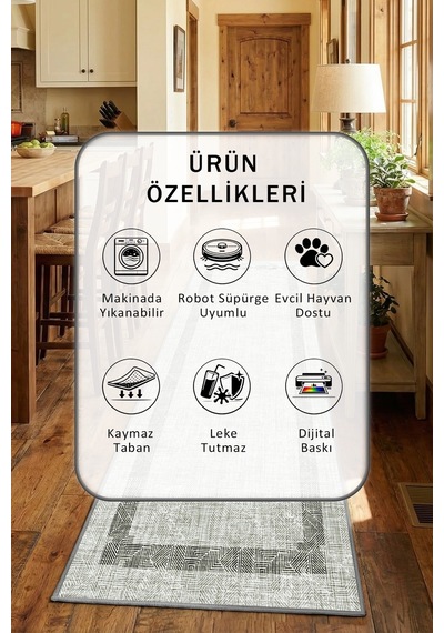 Lky 0019 Gri Yıkanabilir Mutfak Halısı