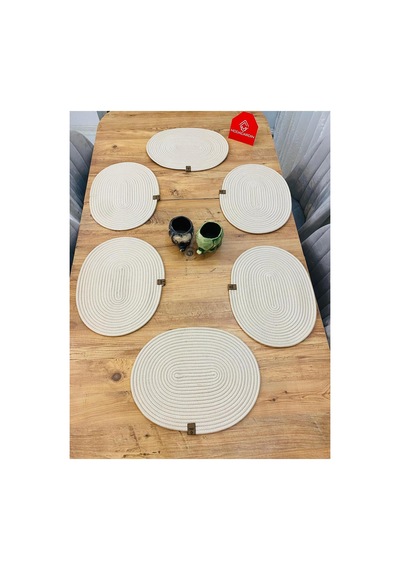 Jüt Hasır Amerikan Servis Oval Supla 6 Lı Krem Krem
