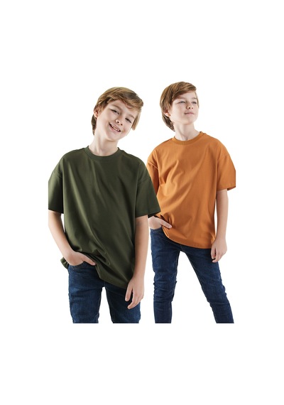 Denokids Erkek Çocuk Basic Oversize 2'li T-shirt Takım Renkli