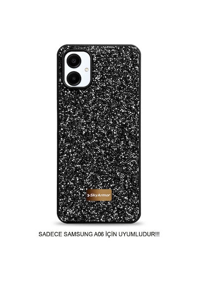 Samsung A06 Uyumlu Kadife İç Yüzey Tasarımlı Taşlı Işıltılı Parlak Pırlanta Kılıf Dia Plus Siyah