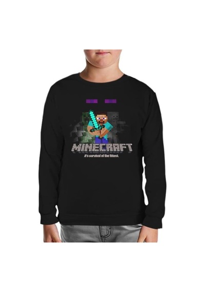Lord Tshirt Minecraft - Survival Of The Fittest Siyah Çocuk Sweatshirt Siyah