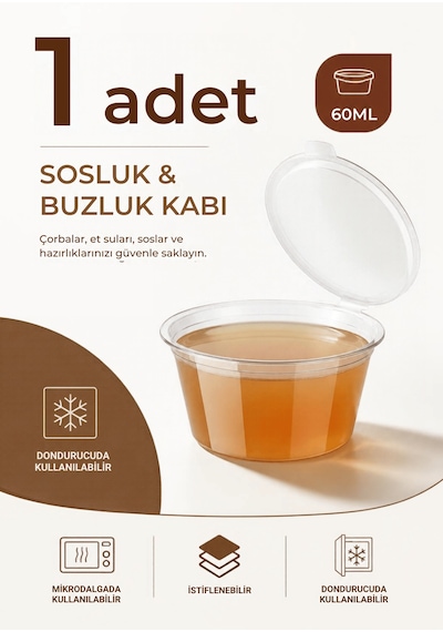 60 Ml Sızdırmaz Mini Saklama Kabı Sosluk Buzluk Kabı Mıt1363 Şeffaf