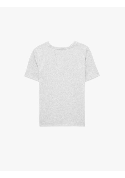 Koton Regular Fit Kısa Kollu Bisiklet Yaka Simli Baskılı Tişört Gri Melanj 6sak50082ek Gri Melanj