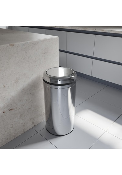 Aqua Bagno Basic Çöp Kovası - Sallanır Kapaklı 45 L, Parlak Krom Paslanmaz Krom