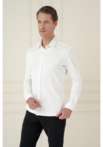 Efor G 1580 Slim Fit Ekru Klasik Gömlek Ekru