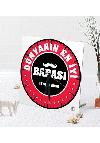 Kişiye Özel Dünyanın En İyi Babası Masaüstü Kare Cam Saat-7