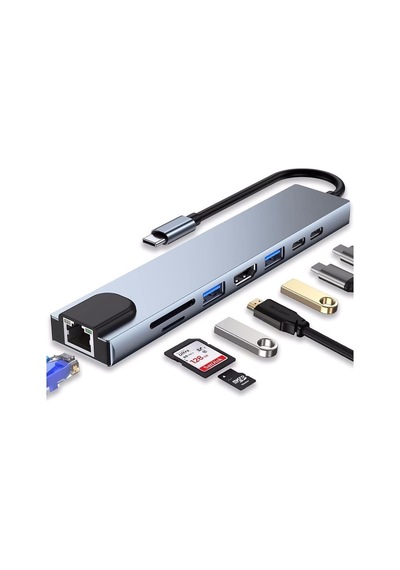 Macbook Ve Laptop Uyumlu Çok Fonksiyonlu Usb - C Dönüştürücü - Alüminyum Gövdeli Hub