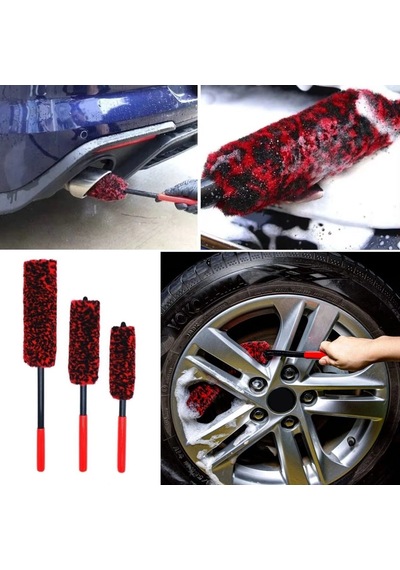 Biishe 3lü Bükülebilen Peluş Detaylı Temizlik İçin Oto Jant, Egzos Temizleme Fırçası